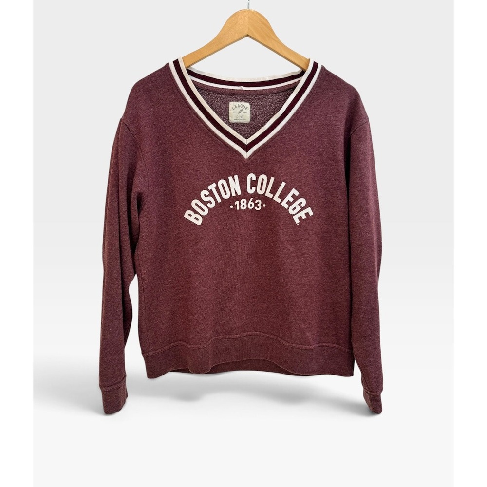 Boston College League Sweatshirt Women's L Maroon V Neck Collegiate Pullover